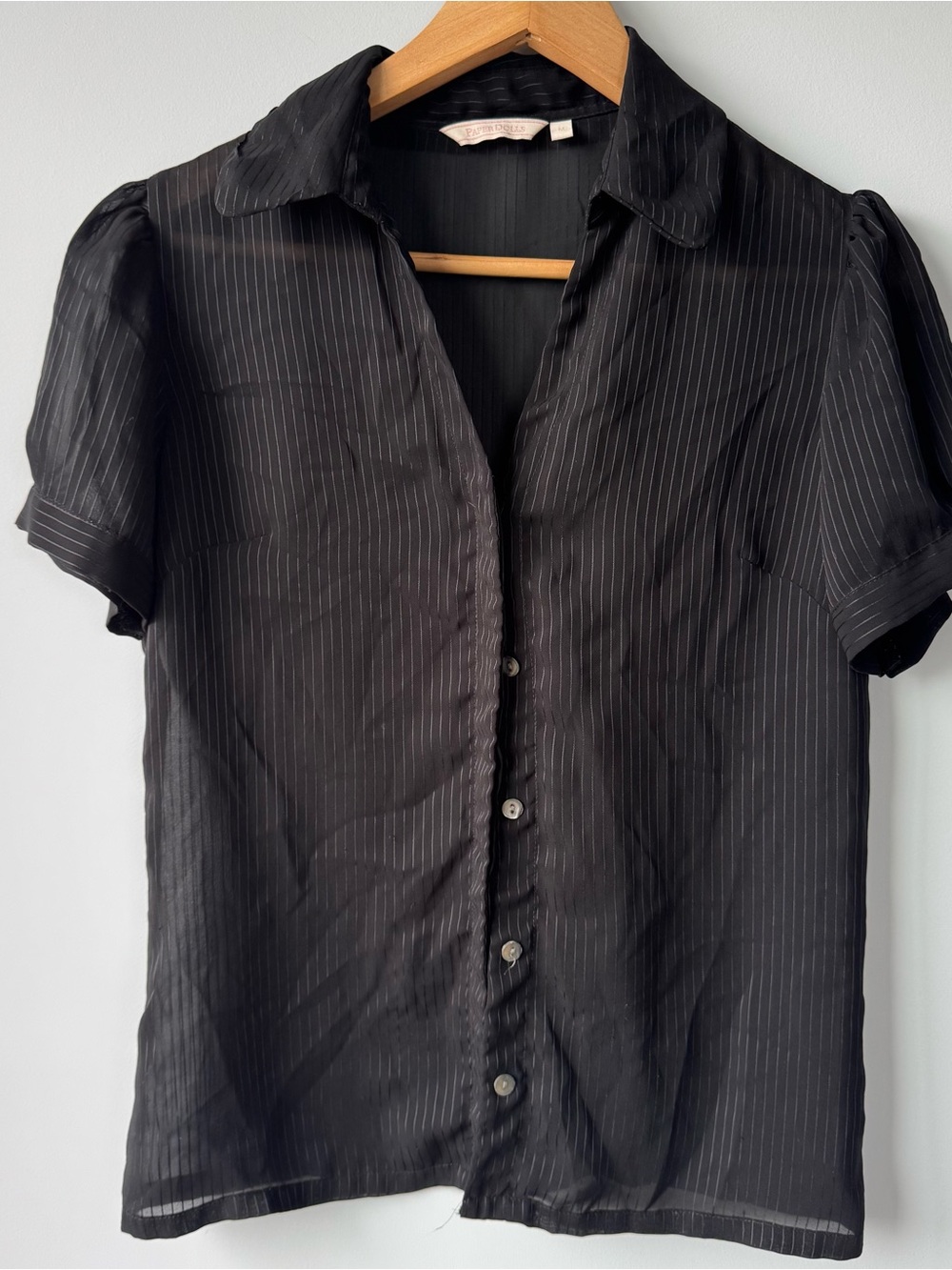 paper doll Black Pinstripe Short-Sleeve Button Down Shirt